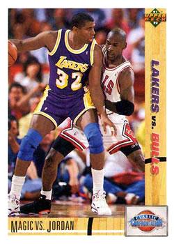 1991-92 Upper Deck #34 Magic vs. Jordan - VAR: 1991 "Upper Deck" text hologram on back Front