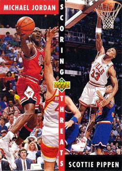 1992-93 Upper Deck #62 Michael Jordan / Scottie Pippen - VAR: Hologram on back is 1992 style (Diamond logo) Front