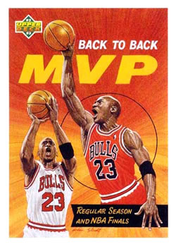 1992-93 Upper Deck #67 Michael Jordan - Back-to-Back MVP; VAR: Hologram on back is 1993 style (Upper Deck text and diamond logo) Front