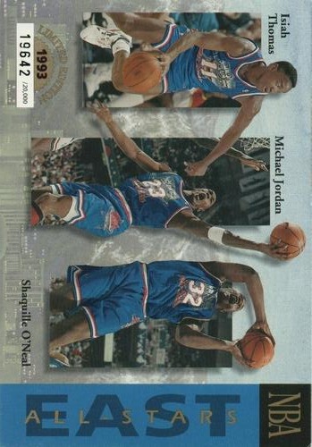 1992-93 Upper Deck Authenticated Collector Series Jumbo #NNO NBA East All-Stars: Isiah Thomas / Michael Jordan / Shaquille O'Neal / Mark Price / Larry Johnson / Scottie Pippen - Card is 3 1/2" x 5" Front