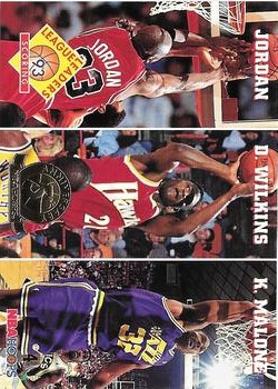 1993-94 Hoops - Fifth Anniversary Gold #283 Scoring (Michael Jordan / Dominique Wilkins / Karl Malone) Front