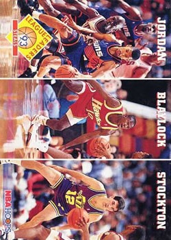 1993-94 Hoops #289 Steals (Michael Jordan / Mookie Blaylock / John Stockton) Front