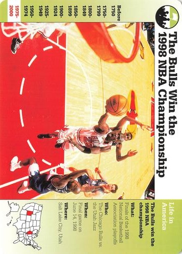 1994-01 Grolier Story of America Cards #123.10 The Bulls Win the 1998 NBA Championship Front