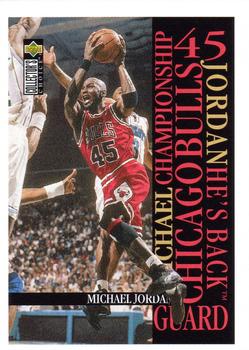 1995-96 Collector's Choice European Stickers - Michael Jordan #MJ8 Michael Jordan / He's Back Front
