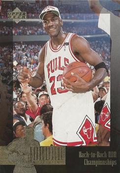 1995-96 Upper Deck The Jordan Collection Jumbo #JC22 Back-to-Back NBA Championships Front
