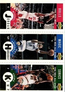 1996-97 Collector's Choice - Mini-Cards Panels Gold #M11 / M60 / M78 Michael Jordan / Anfernee Hardaway / Shawn Kemp Front