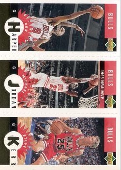 1996-97 Collector's Choice Chicago Bulls #B1 Ron Harper / Michael Jordan / Steve Kerr - Mini-Cards Gold Front