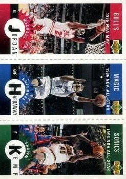 1996-97 Collector's Choice Italian - Mini-Cards Panels #M11 / M60 / M78 Michael Jordan / Anfernee Hardaway / Shawn Kemp Front