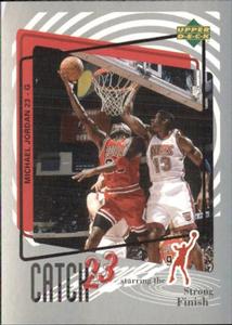 1997-98 Upper Deck NBA Stickers (European) #MJ166 Michael Jordan - Strong Finish Front