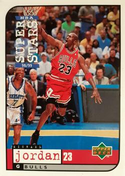 1998-99 Upper Deck Mattel NBA Super Stars Cards #NNO Michael Jordan - VAR: Red uniform card packaged with white uniform figure Front