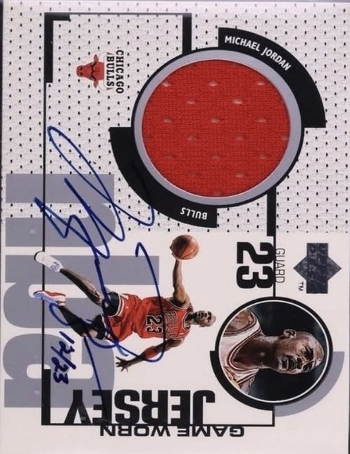 1998-99 Upper Deck Ovation - Michael Jordan Autographed Game Jersey #OV-GJ Michael Jordan - MEM: Jersey (1992-93) Front