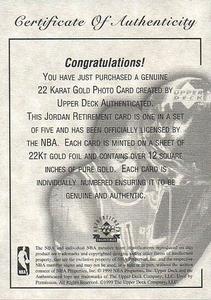 1999 Upper Deck Authenticated - Certificate of Authenticity #NNO Michael Jordan - RetroMJ, Memorable Moments Front
