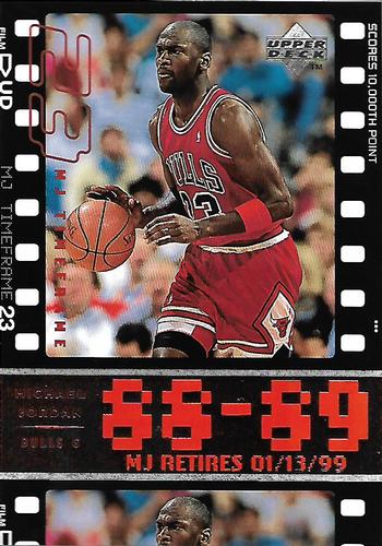 1999 Upper Deck Michael Jordan Retirement Set #5 Michael Jordan - 1988-89: Scores 10,000th Point Front