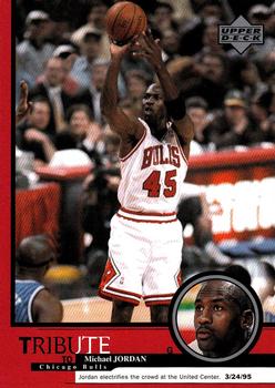 1999 Upper Deck Tribute to Michael Jordan #19 Michael Jordan (Electrifies the crowd 3/24/95) Front