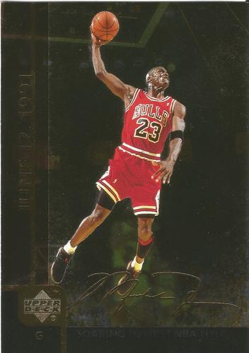 2000 Upper Deck Gatorade Michael Jordan #MJ1 Michael Jordan - Soaring to First NBA Title Front