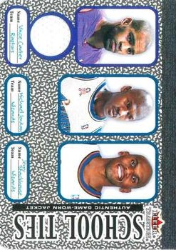 2002-03 Fleer Tradition - School Ties Game-Used Singles #NNO Vince Carter / Michael Jordan / Jerry Stackhouse - MEM: Carter game-worn warm-up jacket Front