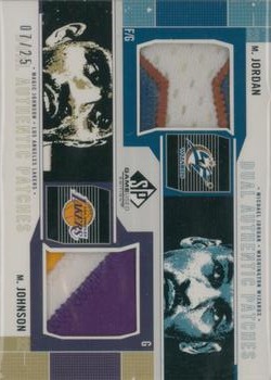 2002-03 SP Game Used - Dual Authentic Patches #MJ/MG-P Michael Jordan / Magic Johnson Front