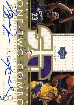 2002-03 UD Glass - One Two Combo Jerseys Autographs #MJ/KB-AC Michael Jordan / Kobe Bryant Front