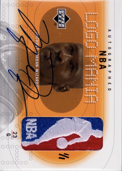 2002-03 Upper Deck - NBA Logo Mania Patches Autographed #MJ2-NBA Michael Jordan - MEM: Patch Front