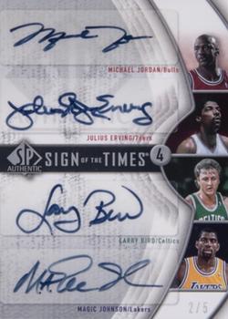 2006-07 SP Authentic - Sign of the Times Quad #SQ-JEJB Michael Jordan / Julius Erving / Larry Bird / Magic Johnson Front
