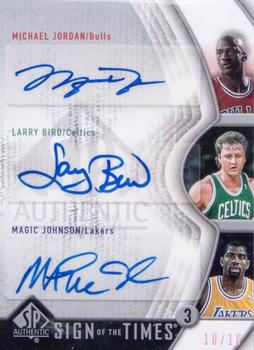 2006-07 SP Authentic - Sign of the Times Triple #ST-JJB Michael Jordan / Larry Bird / Magic Johnson Front