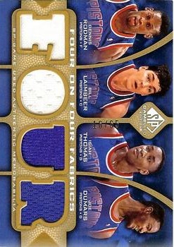 2009-10 SP Game Used - 4 on 4 Fabrics 65 #NNO Dennis Rodman / Bill Laimbeer / Isiah Thomas / Joe Dumars / Steve Kerr / Scottie Pippen / Michael Jordan / Horace Grant Front
