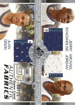 2003-04 SP Game Used - Authentic Fabrics Triple #JS/MJ/JD-J Jerry Stackhouse / Michael Jordan / Juan Dixon Front
