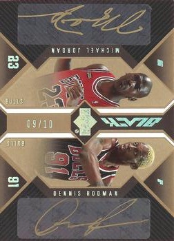 2006-07 UD Black - Autographs Dual Gold #DA-JR Michael Jordan / Dennis Rodman Front