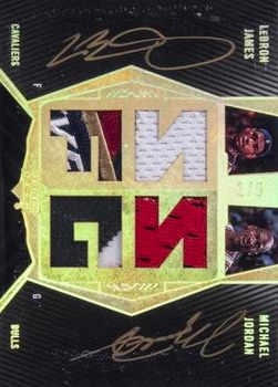 2008-09 UD Black - Dual Patch Autographs Gold #DPA-JJ Michael Jordan / LeBron James Front