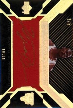 2007-08 UD Black - Patch Material Autographs Dual Gold #AJB Michael Jordan / Larry Bird Front