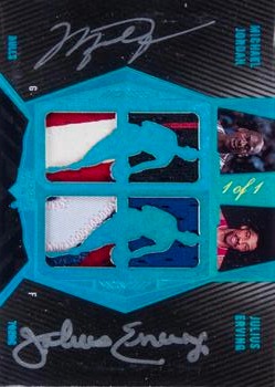 2007-08 UD Black - Patches Autographs Dual White #DPA-JE Michael Jordan / Julius Erving - MEM: Patch Front