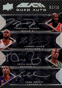 2008-09 UD Black - Quad Autographs #QA-STUD LeBron James / Kevin Garnett / Kobe Bryant / Michael Jordan Front
