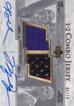 2003-04 UD Glass - One-Two Combo Autographs #KBMJ Kobe Bryant / Michael Jordan Front