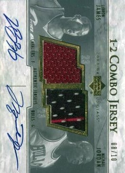 2003-04 UD Glass - One-Two Combo Autographs #LJMJ LeBron James / Michael Jordan Front