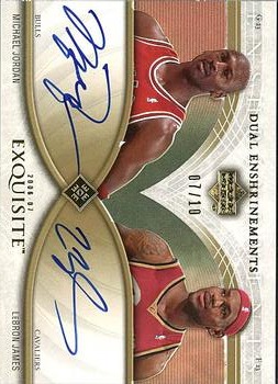 2006-07 Upper Deck Exquisite Collection - Dual Enshrinements #DEX-JJ Michael Jordan / LeBron James Front