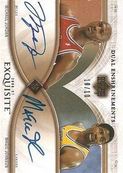 2006-07 Upper Deck Exquisite Collection - Dual Enshrinements #DEX-MM Michael Jordan / Magic Johnson Front