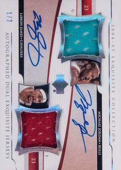 2004-05 Upper Deck Exquisite Collection - Dual Jerseys Autographs #A2E-JJ Michael Jordan / LeBron James Front