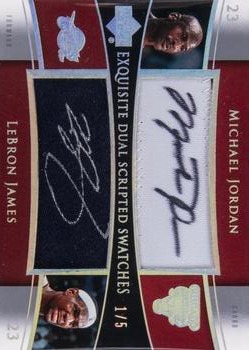 2004-05 Upper Deck Exquisite Collection - Dual Scripted Swatches #SS2-JJ Michael Jordan / LeBron James Front