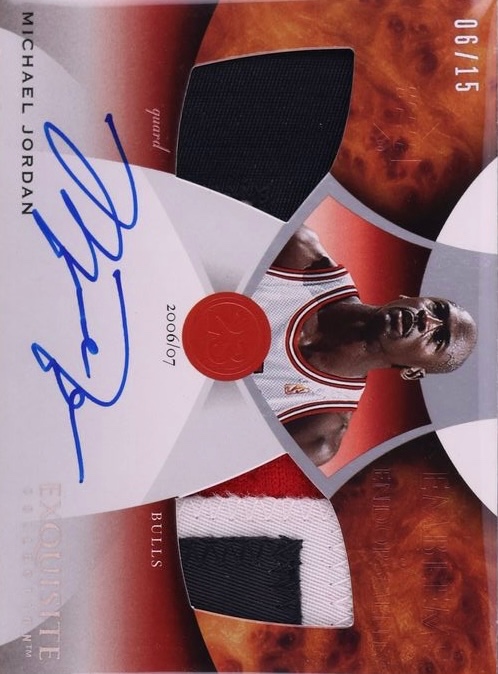 2006-07 Upper Deck Exquisite Collection - Emblems of Endorsement #EM-MJ Michael Jordan - MEM: Game-Used Memorabilia Front