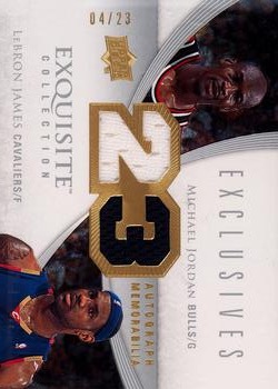 2007-08 Upper Deck Exquisite Collection - Exclusives Memorabilia Dual #EDM-MJ/LJ Michael Jordan / LeBron James Front