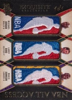 2008-09 Upper Deck Exquisite Collection - NBA All-Access Triple Logos #TRIP-JJB Michael Jordan / Magic Johnson / Larry Bird Front