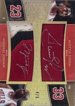 2005-06 Upper Deck Exquisite Collection - Scripted Swatches Dual #DSS-JP Scottie Pippen / Michael Jordan Front