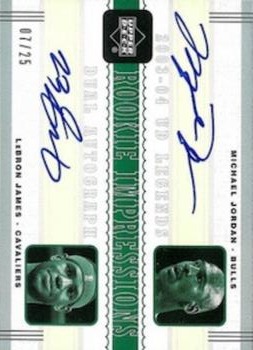 2003-04 Upper Deck Legends - Rookie Impressions Dual Autographs #MJ/LJ Michael Jordan / LeBron James Front