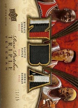 2008-09 Upper Deck Premier - Rare Patch Triple #RPT-JPR Michael Jordan / Scottie Pippen / Dennis Rodman Front
