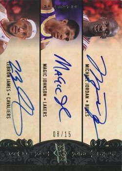 2008-09 Upper Deck Premier - Trios Autographs #P3-JJJ Michael Jordan / Magic Johnson / LeBron James Front