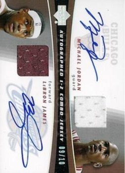 2004-05 Upper Deck Trilogy - One Two Combo Jerseys Autographs #AUJ-JJ Michael Jordan / LeBron James Front