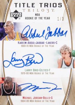 2006-07 Upper Deck Trilogy - Title Trios Signatures #TT-ABJ Kareem Abdul-Jabbar / Larry Bird / Michael Jordan Front