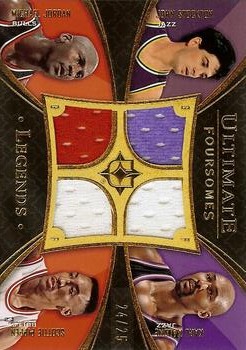 2008-09 Upper Deck Ultimate Collection - Ultimate Foursome Legends Jerseys #UFL-UJCB Karl Malone / John Stockton / Michael Jordan / Scottie Pippen Front