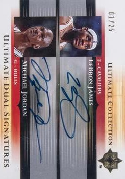 2005-06 Upper Deck Ultimate Collection - Ultimate Signatures Dual #DS-JJ LeBron James / Michael Jordan Front